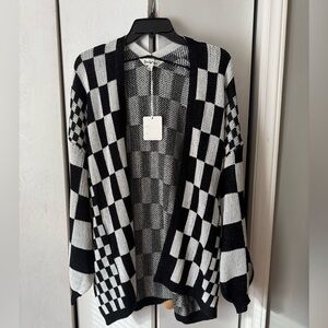 SHEIN Black and White Checkered Cardigan